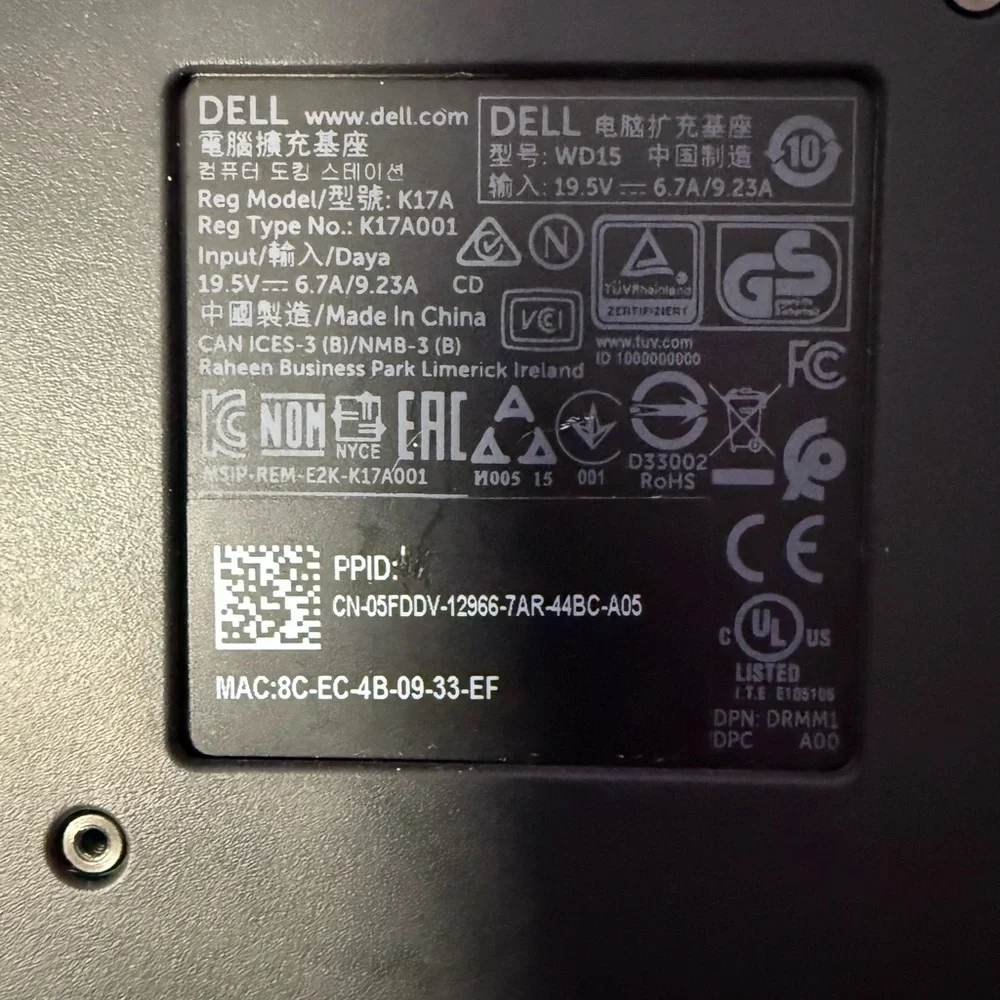 Dell K17A Docking Station - Tested (No Power Cable)